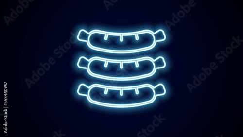 Glowing neon line Sausage icon isolated on black background. Grilled sausage and aroma sign. 4K Video motion graphic animation