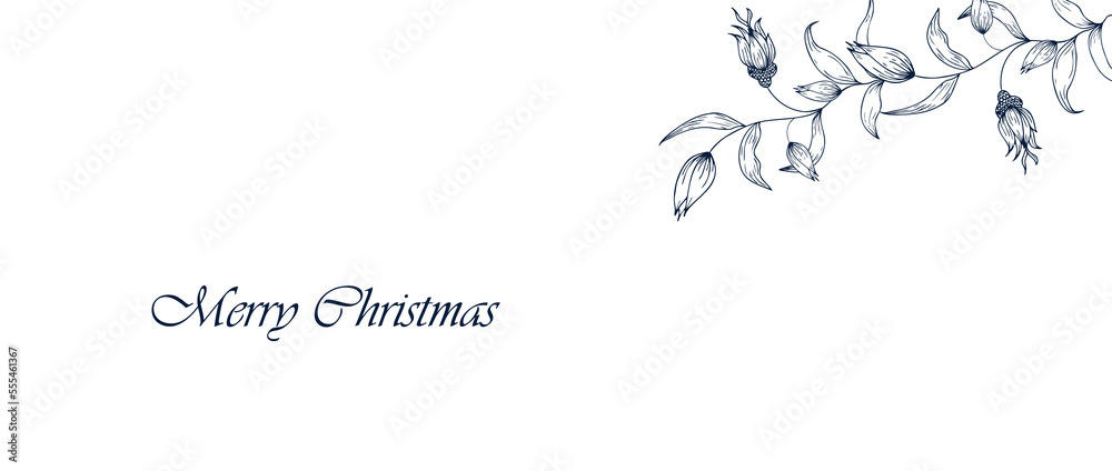 Floral background with New Year Christmas greeting. Hand drawing, floral decor Floral background with New Year Christmas greeting. Hand drawing, floral decor