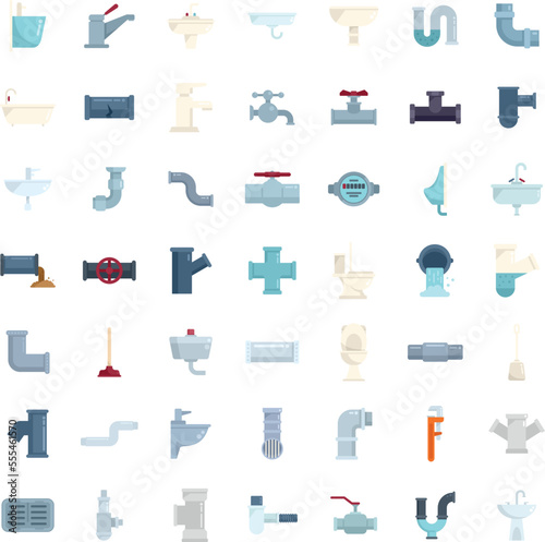 Sewerage icons set flat vector. Water leak. Plumber repair isolated