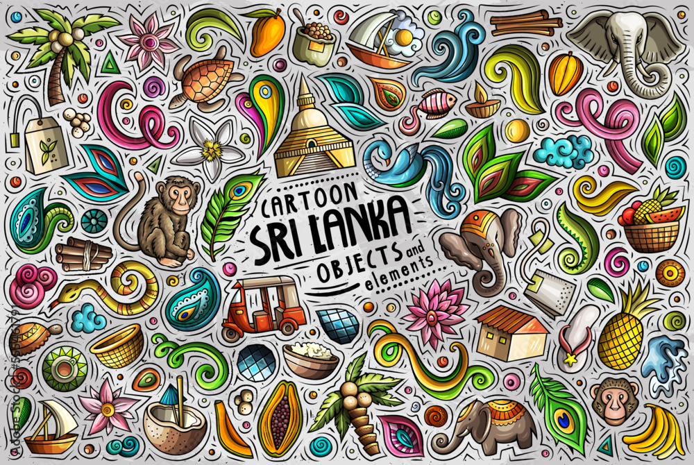 Set of Sri Lanka traditional symbols and objects