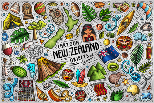 Set of New Zealand traditional symbols and objects