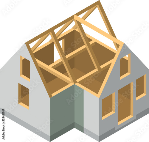 House building proccess. Isometric construction site icon