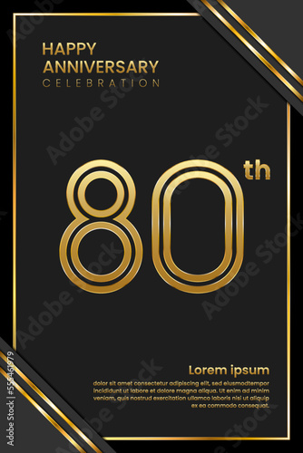 80th Anniversary. Anniversary Template Design With Golden Text. Double Line Design Concept. Vector Template Illustration
