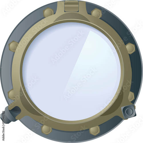Porthole glass. Submarine window. Futuristic metal frame