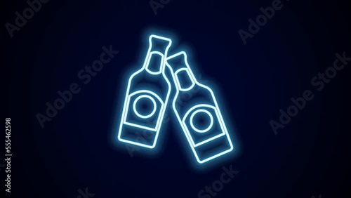 Glowing neon line Beer bottle icon isolated on black background. 4K Video motion graphic animation