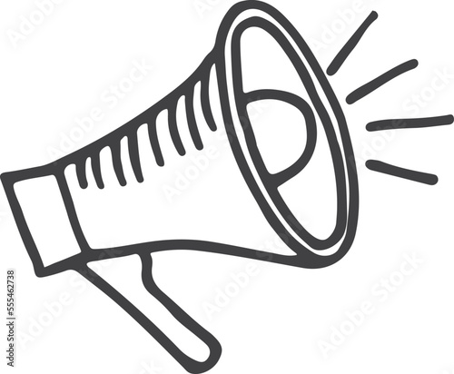 Loud speaker doodle. Black line megaphone icon
