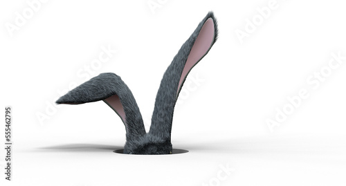 oreilles de lapin qui sortent d'un trou - rendu 3D photo