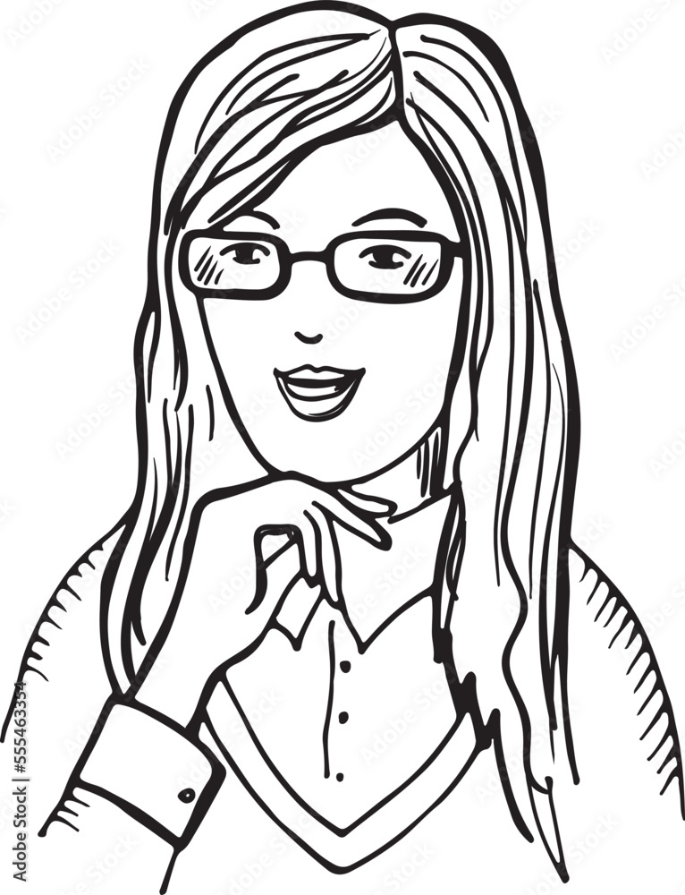 Happy woman sketch. Hand drawn female portrait Happy woman sketch. Hand drawn female portrait