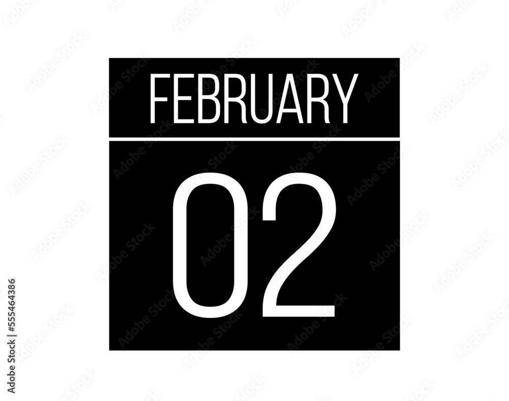 2 February day black calendar. Calendar vector for the days of February on isolated white background 2 February day black calendar. Calendar vector for the days of February on isolated white background