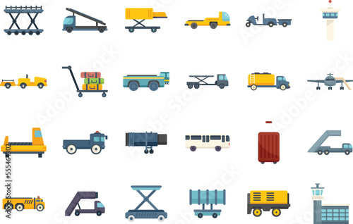 Airport ground support service icons set flat vector. Cargo aero. Tail airplane isolated