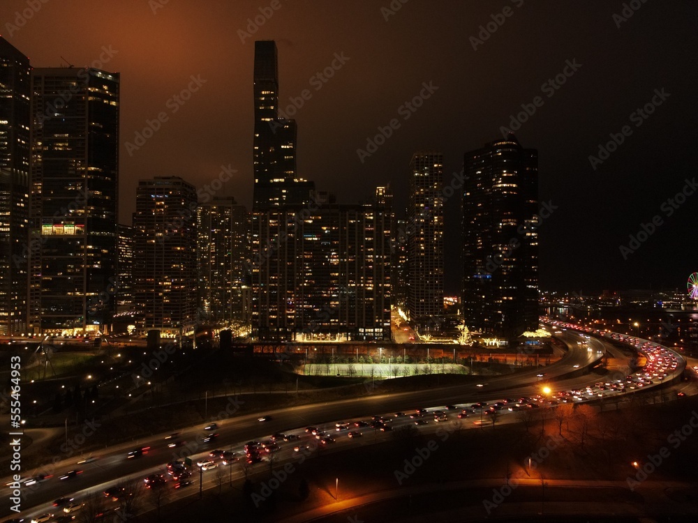 Chicago, Illinois, USA. downtown city skyline as the sun is setting	