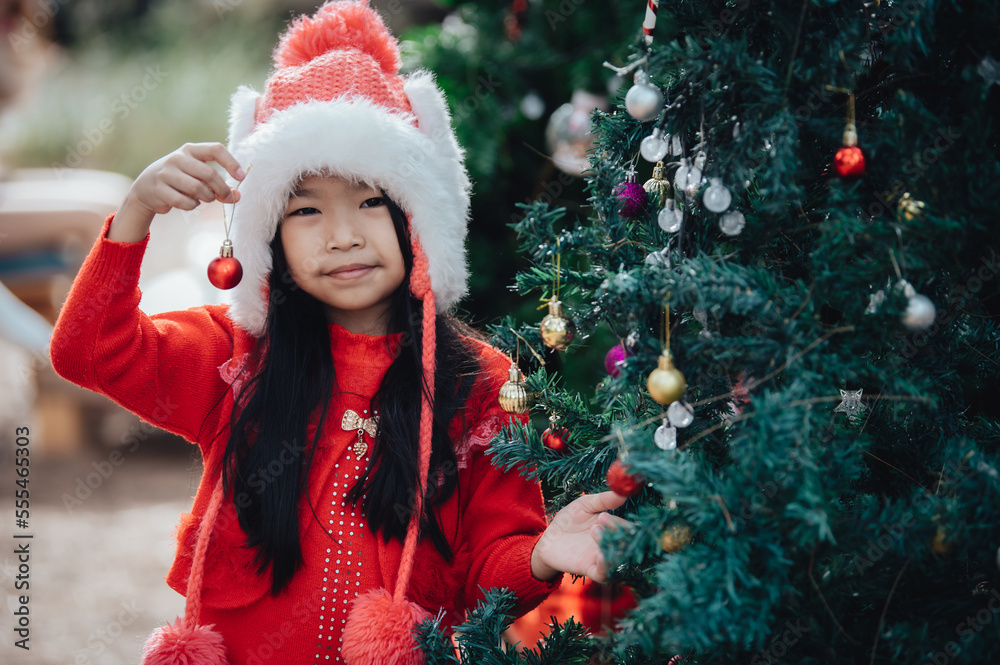 Portrait of little girl in christmas festival,Asian kid winter holiday