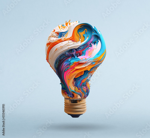 Unique Creative idea concept, with lightbulb made out from paint , Ai generative illustration