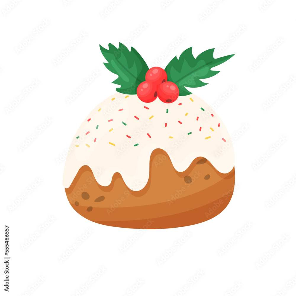 Cartoon Christmas cake. Icon in modern style. On a white background. Cartoon Christmas cake. Icon in modern style. On a white background.
