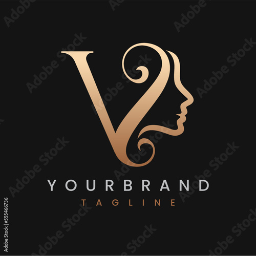 Classic Letter V Beauty Women Face Logo
