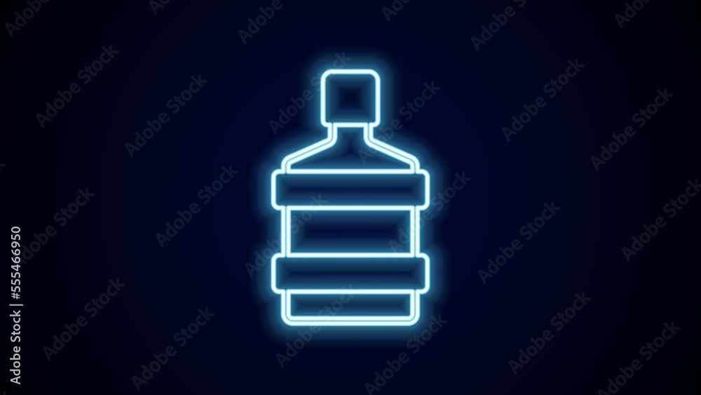 Glowing neon line Big bottle with clean water icon isolated on black background. Plastic container for the cooler. 4K Video motion graphic animation Glowing neon line Big bottle with clean water icon isolated on black background. Plastic container for the cooler. 4K Video motion graphic animation