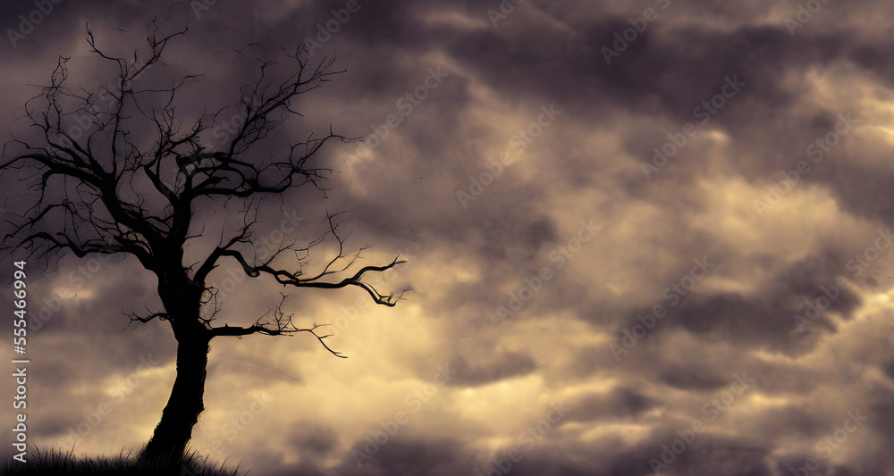 Obraz premium AI Digital Illustration Trees Landscape With White Clouds Motif