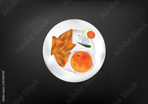 realistic illustration of  samosa most famous inidan street food