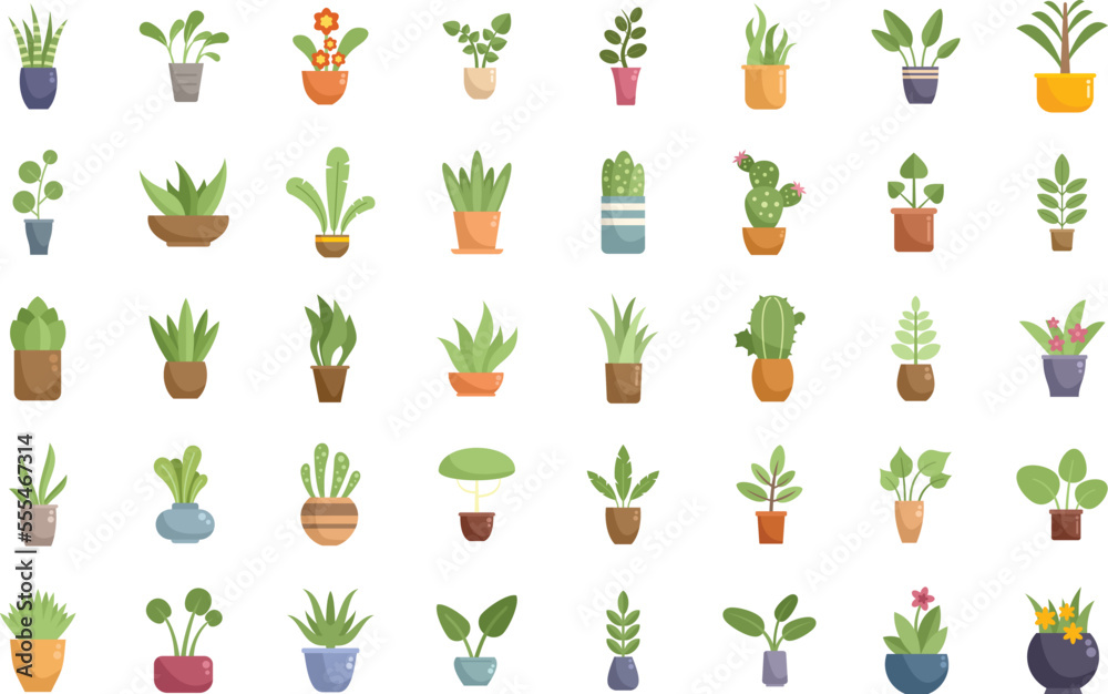 Plants icons set flat vector. Leaf growth. Nature soil isolated