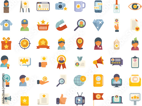 Brand ambassador icons set flat vector. Influence pr. Megaphone brand isolated