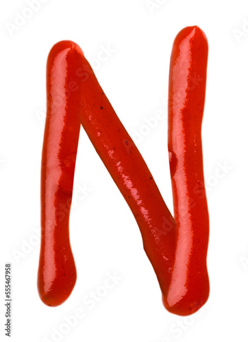 Smartie Alphabet n word made from red ketchup