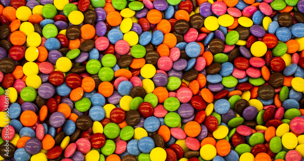 Multi-coloured candy-coated chocolate candies