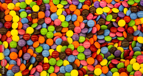 Multi-coloured candy-coated chocolate candies