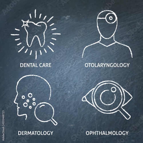 Medical specializations chalkboard icon set