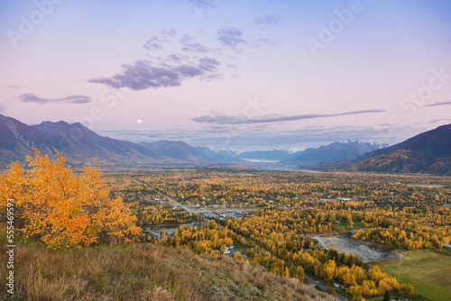 Palmer and Knik River at sunset, Alaska, USA
