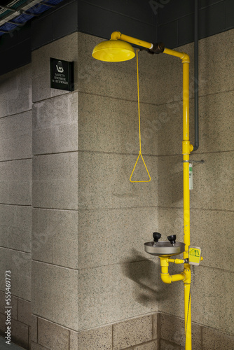 Emergency eyewash and shower center at a college; Connecticut, United States of America
