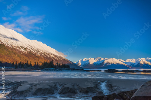 The out-going tide in Turnagain Arm on a sunny, winter day; Alaska, United States fo America photo