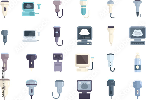 Sonograph icons set flat vector. Clinic device. Doctor diagnosis isolated