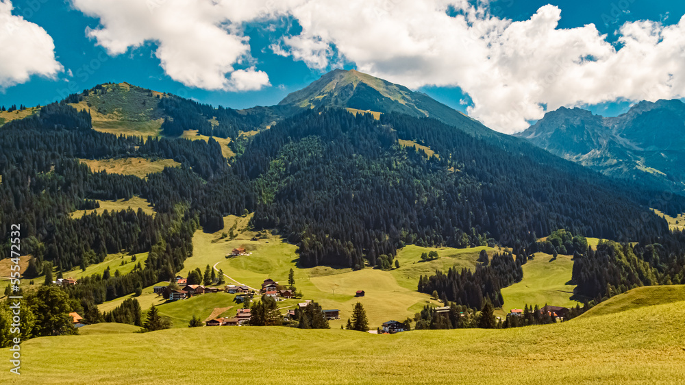 Beautiful alpine summer view at the famous Kleinwalsertal valley, Mittelberg, Vorarlberg, Austria Beautiful alpine summer view at the famous Kleinwalsertal valley, Mittelberg, Vorarlberg, Austria