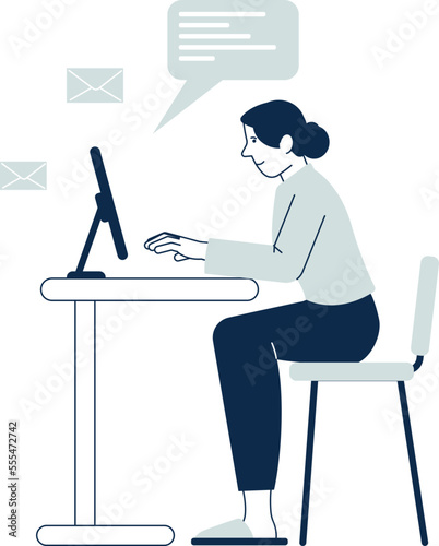 Email messages concept. Woman working on computer