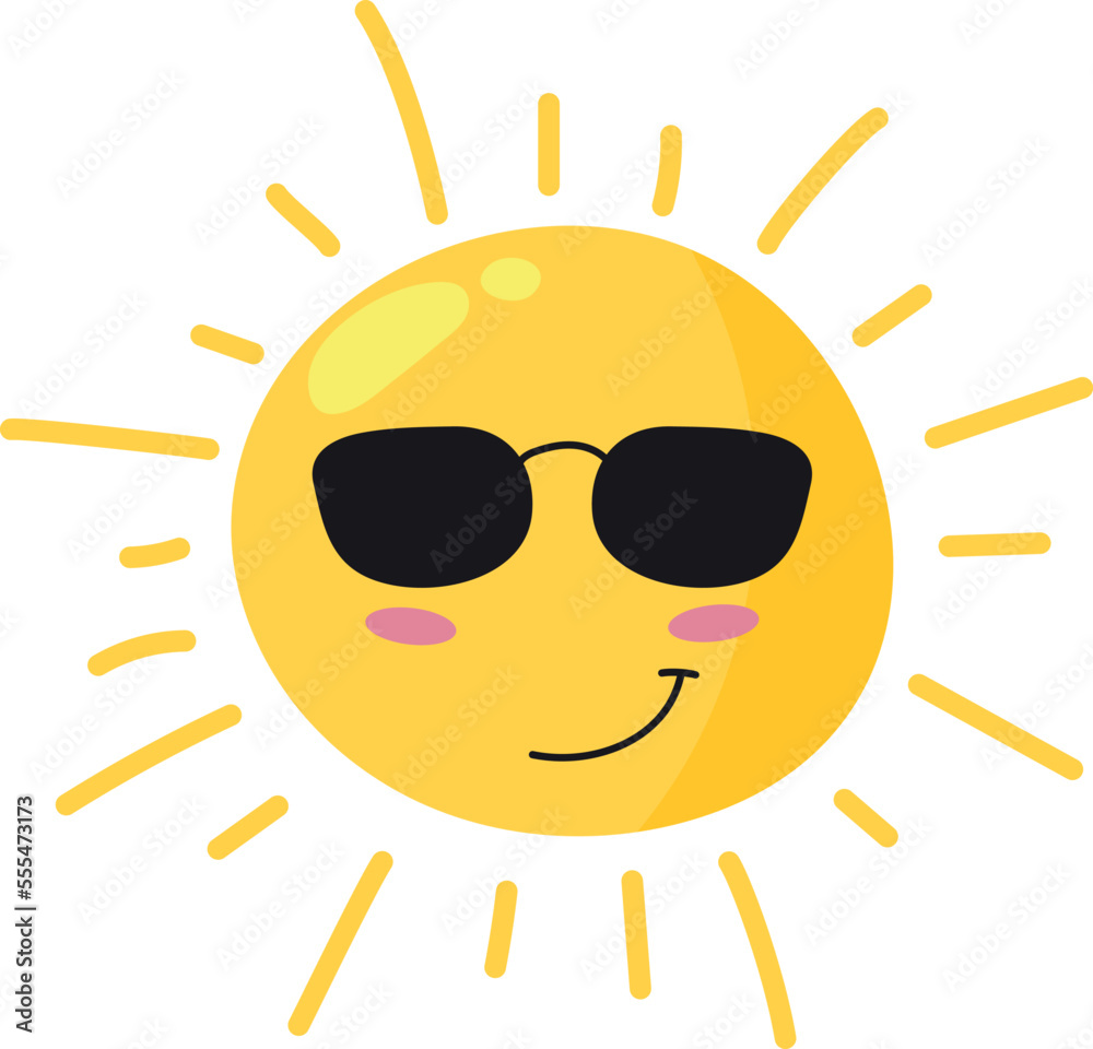 Cool sun in sunglasses. Cute hot weather icon