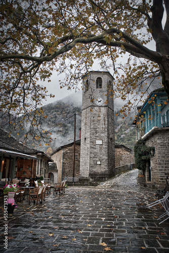 Main square of Tsepelovo village at Zagorochoria, Ioannina, Greece