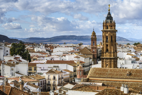 The town of Antequera with church towers in the skyline; Antequera, Malaga, Spain photo