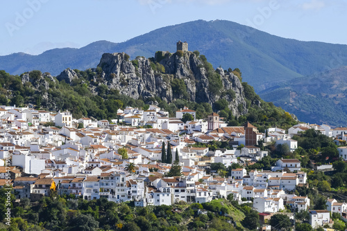 A small town in the Valle del Genal with white houses; Algatocin, Malaga, Spain photo