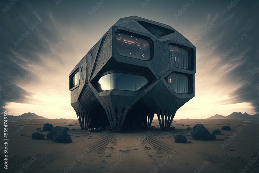 Fantastic street home with a sci-fi environment of black metal blocks ...