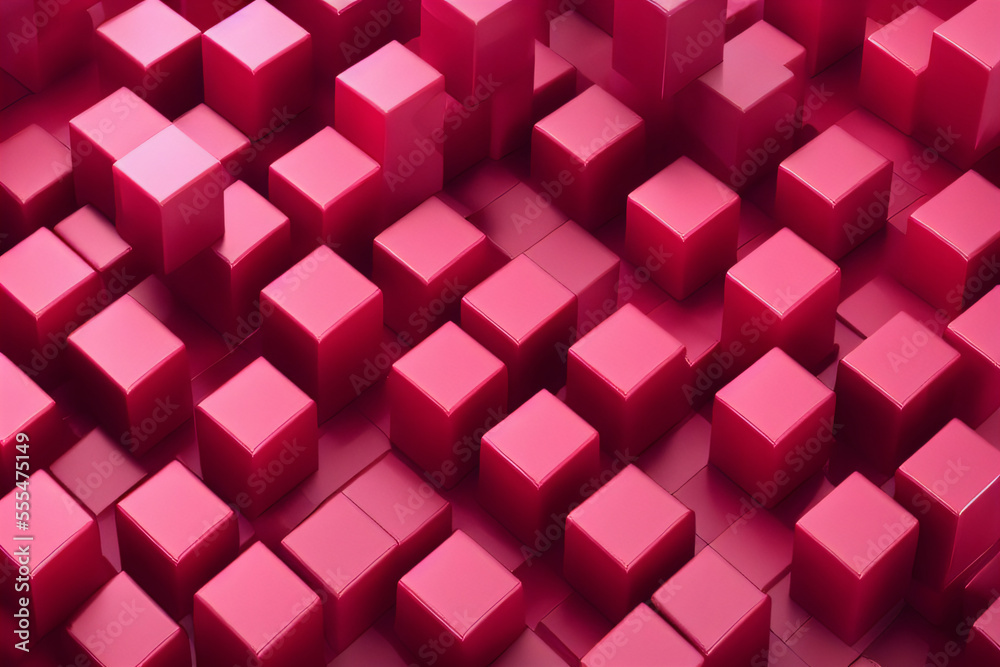 Generative AI high quality 3D render of glossy reddish-pink glossy cubes. Generative AI high quality 3D render of glossy reddish-pink glossy cubes.