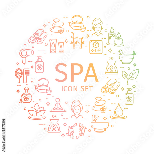Spa Round Design Template Thin Line Icon Sign Concept for Promotion, Marketing and Advertising. Vector illustration