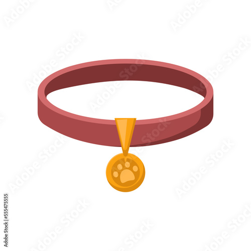 Red collar for pets vector illustration. Item for pet store, collar isolated on white background. Domestic animals concept