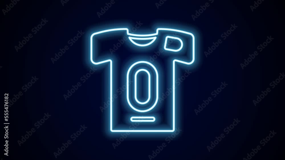 Glowing neon line Football jersey and t-shirt icon isolated on black background. 4K Video motion graphic animation Glowing neon line Football jersey and t-shirt icon isolated on black background. 4K Video motion graphic animation