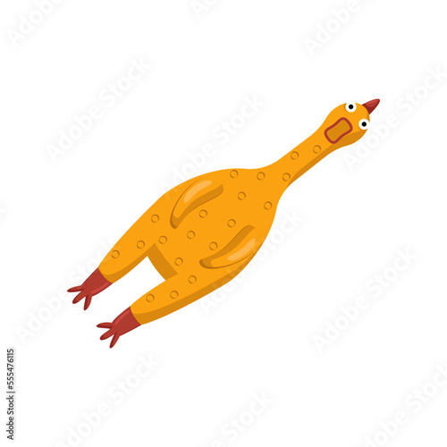 Rubber chicken toy for pets vector illustration. Item for pet store, pet toy isolated on white background. Domestic animals concept