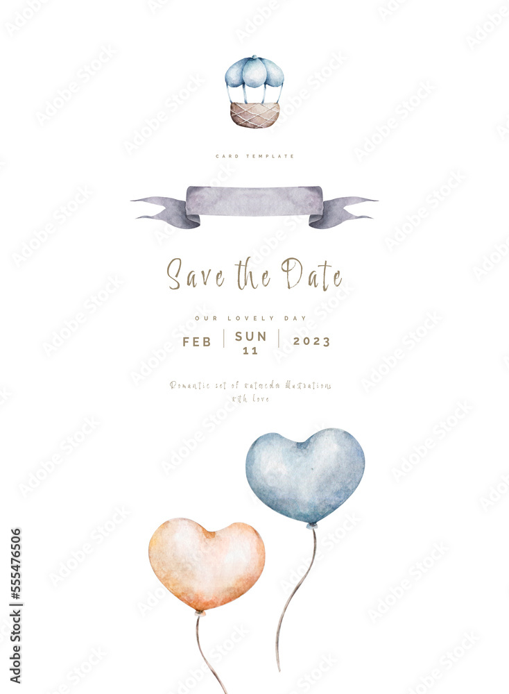 Hot air balloons watercolor illustration. Baby Shower. Template for a ...