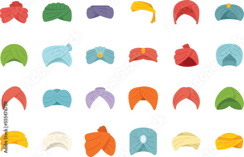 Photo Arabic turban icons set flat vector