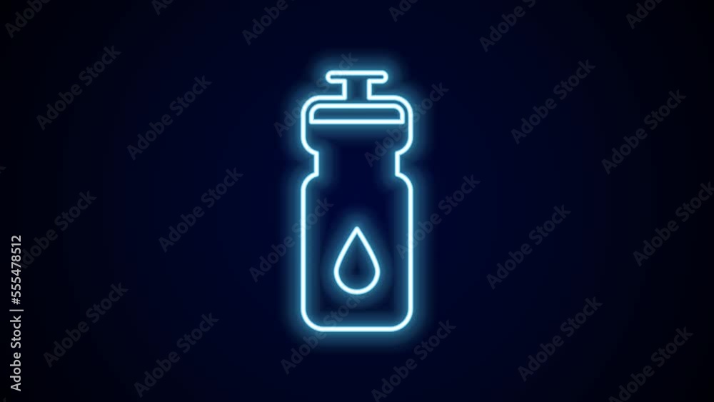 Glowing neon line Fitness shaker icon isolated on black background. Sports shaker bottle with lid for water and protein cocktails. 4K Video motion graphic animation Glowing neon line Fitness shaker icon isolated on black background. Sports shaker bottle with lid for water and protein cocktails. 4K Video motion graphic animation