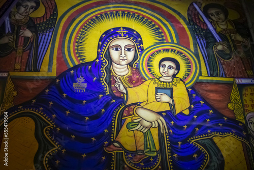 Ethiopian Orthodox ecclesiastical mural, Cathedral of Tsion Maryam, Axum, Ethiopia
