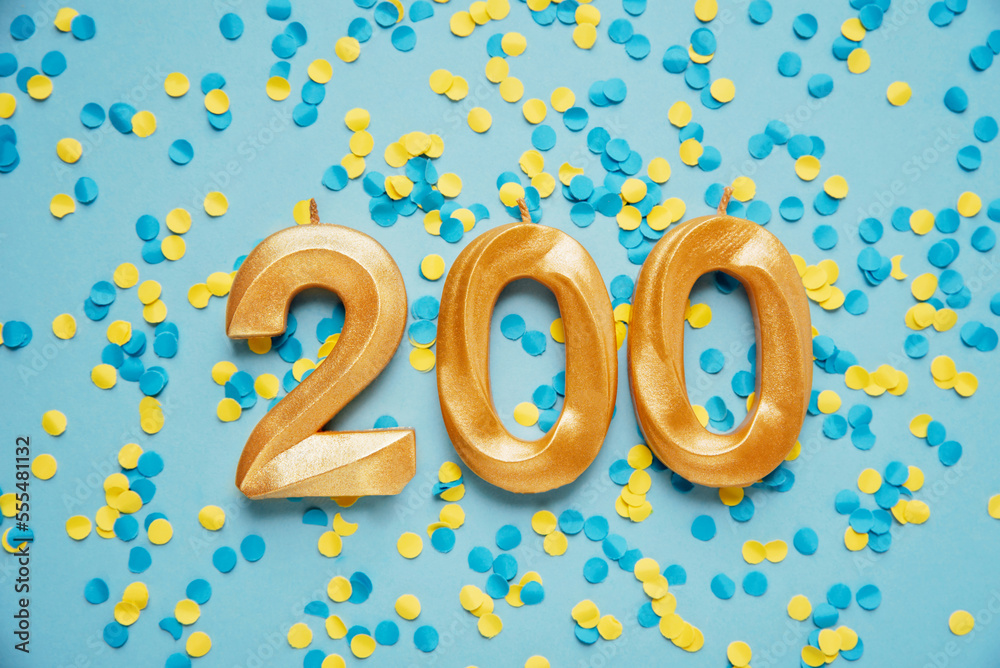 200 two hundred followers card. Template for social networks, blogs. on yellow and blue confetti Festive Background. Social media celebration banner. 200 online community fans. two hundred subscriber 200 two hundred followers card. Template for social networks, blogs. on yellow and blue confetti Festive Background. Social media celebration banner. 200 online community fans. two hundred subscriber