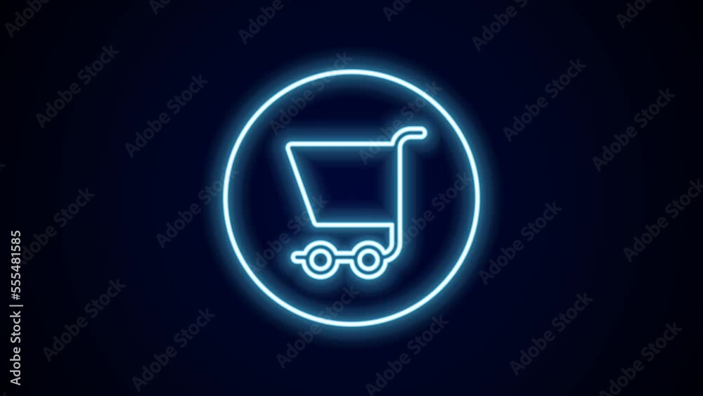 Glowing neon line Shopping cart icon isolated on black background. Online buying concept. Delivery service sign. Supermarket basket symbol. 4K Video motion graphic animation Glowing neon line Shopping cart icon isolated on black background. Online buying concept. Delivery service sign. Supermarket basket symbol. 4K Video motion graphic animation